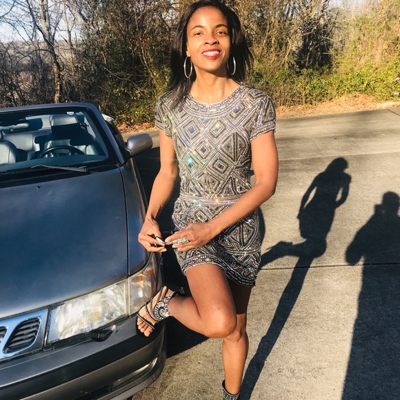 COLLETTE DINNIGAN Heavy BEADED Rhinestone DRESS 1 - Picture 5 of 8